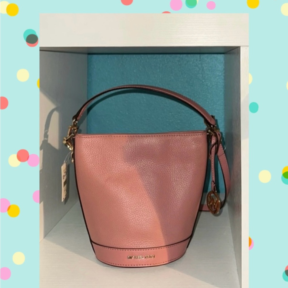 Michael Kors Rose Pink Pebble Leather Bucket Shoulder Bag